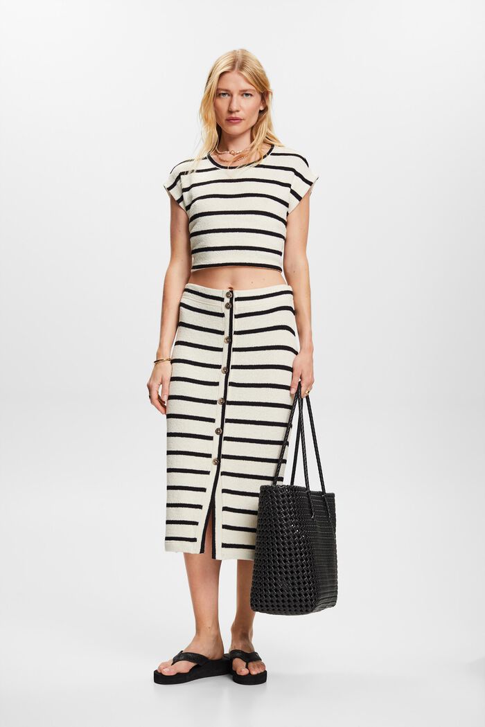 Striped Cotton Modal Midi Skirt, BLACK, detail image number 1