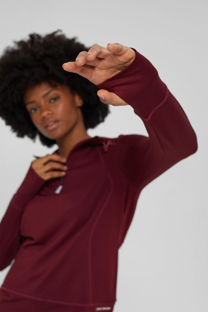 Made of recycled material: active sweatshirt with E-DRY, BORDEAUX RED, detail image number 6