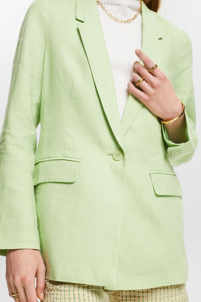 Linen Single-Breasted Blazer, LIGHT GREEN, detail image number 3