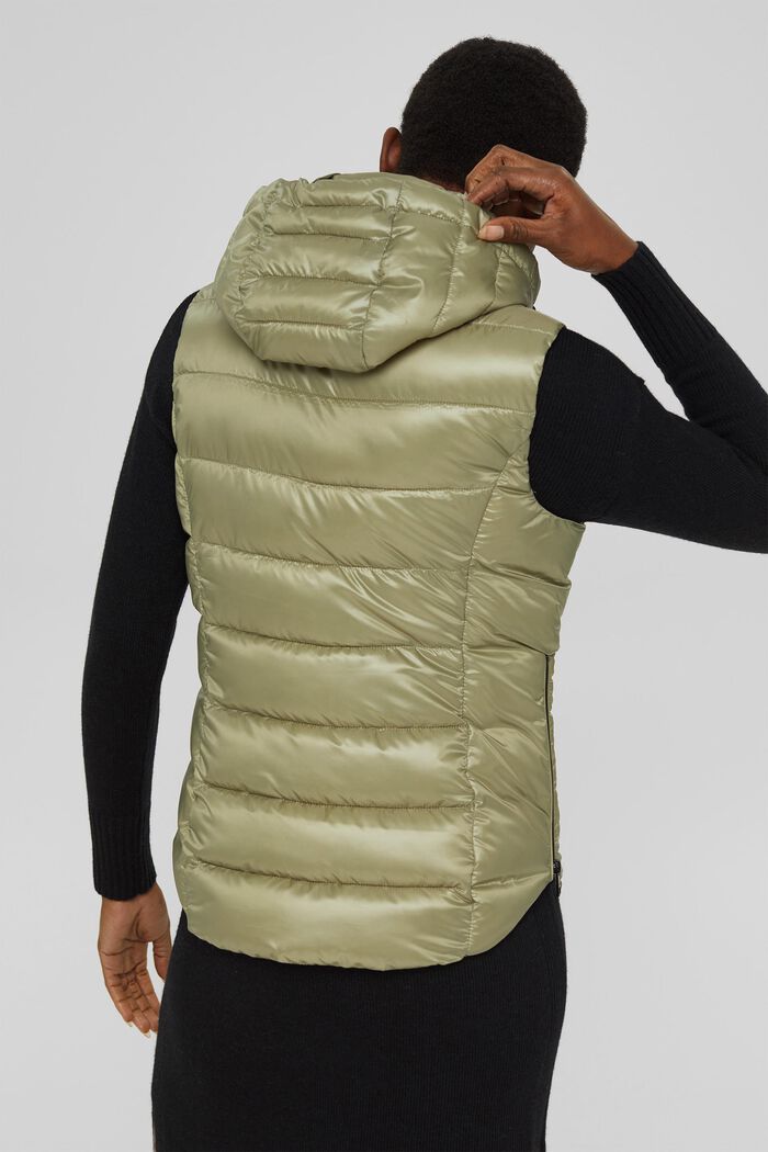 Made of recycled yarn: Body warmer with a detachable hood, LIGHT KHAKI, detail image number 3