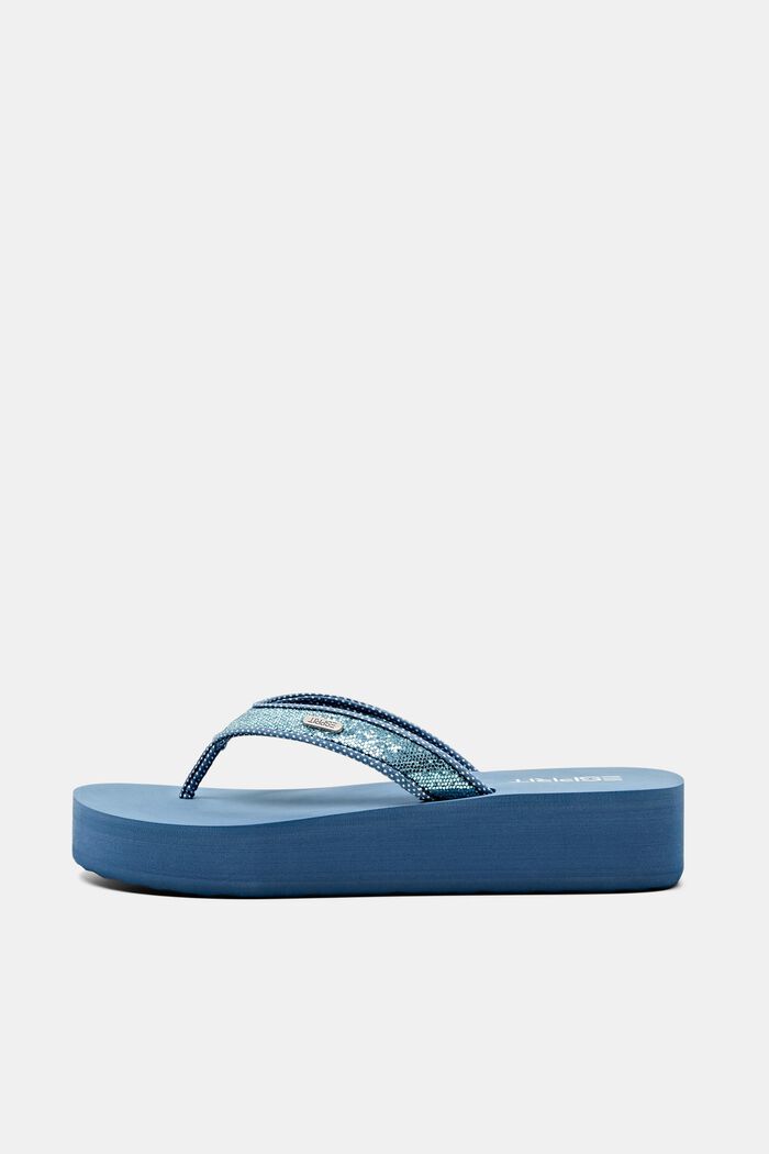 Platform Toe-Strap Slippers, BLUE, detail image number 0
