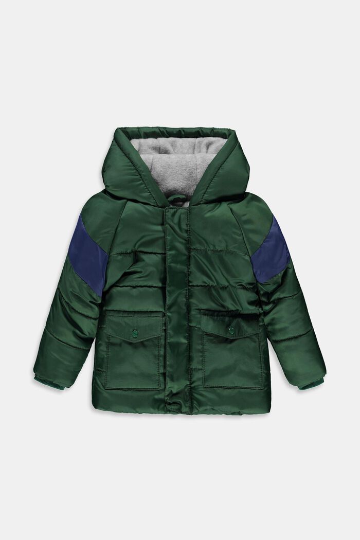 Quilted jacket with fleece lining and a hood, BOTTLE GREEN, detail image number 0