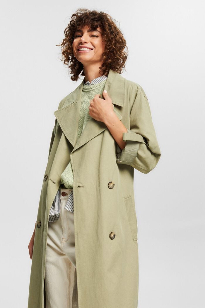 Long trench coat with tie-around belt, LIGHT KHAKI, detail image number 5