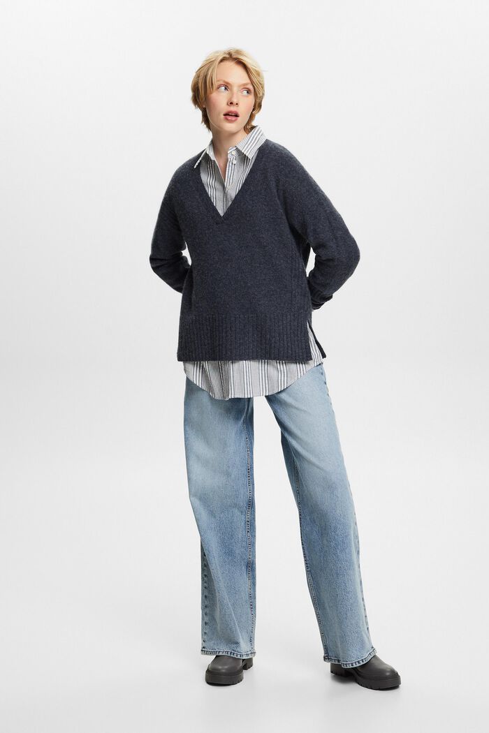 Wool Blend V-Neck Sweater, NAVY, detail image number 0