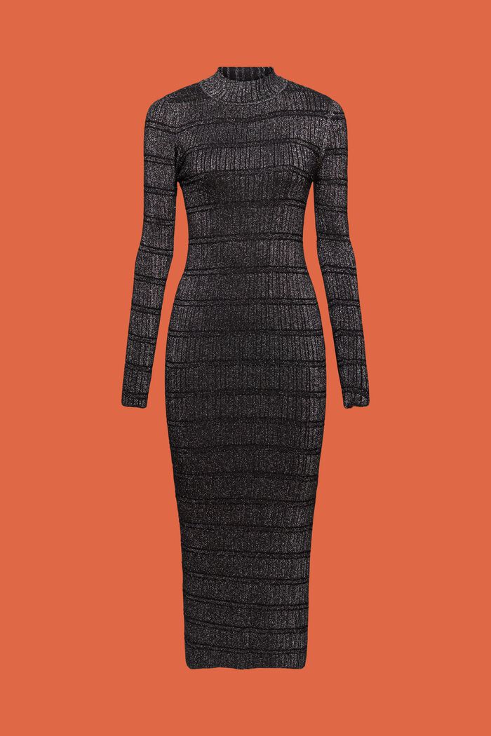 Lamé Knitted Midi Dress, BLACK, detail image number 6