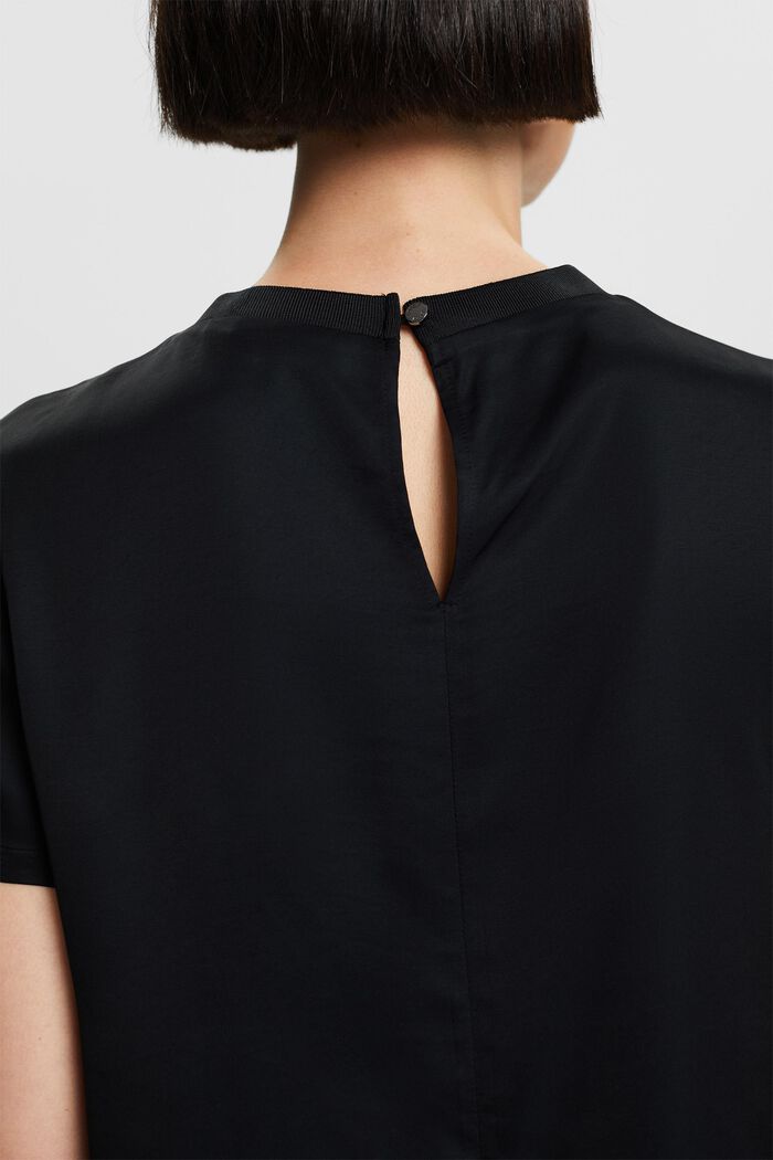 Short-sleeve satin blouse, BLACK, detail image number 5