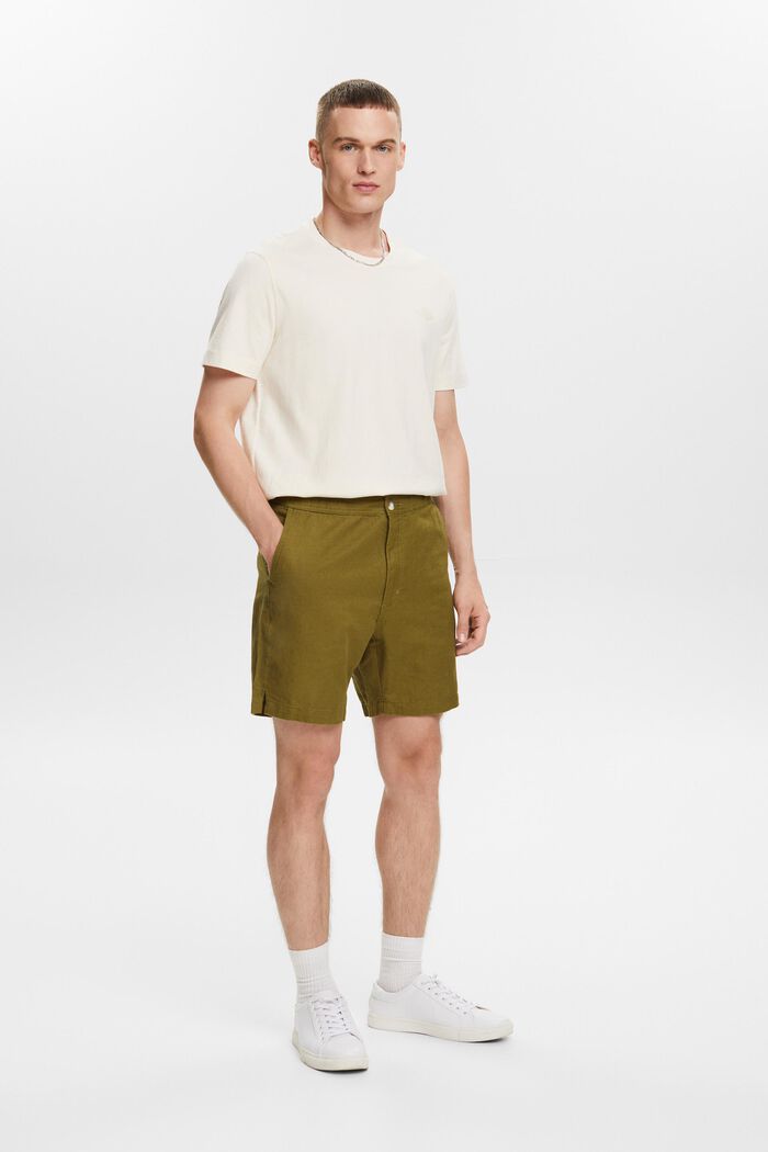 Cotton-Linen Bermuda Shorts, OLIVE, detail image number 5