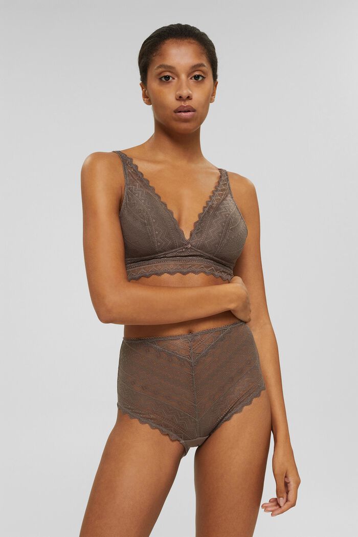 Recycled: high-waisted briefs made geometric lace, TAUPE, detail image number 0