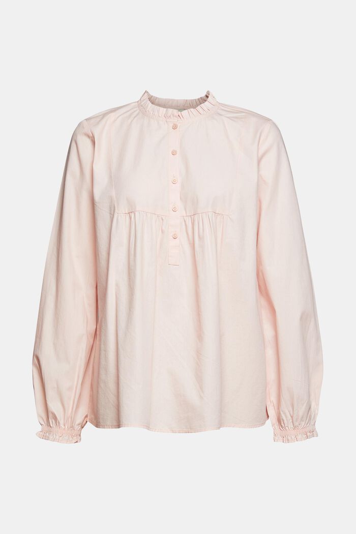 Blouse with frill details, organic cotton, DUSTY NUDE, overview