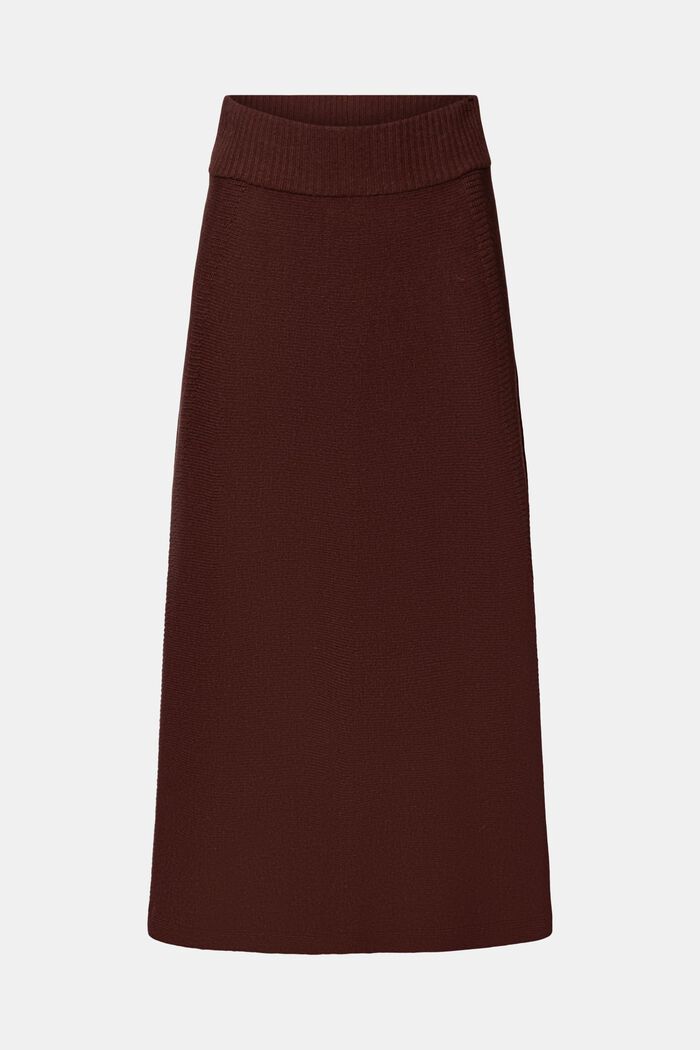 Knitted Wool-Blend Midi Skirt, BROWN, detail image number 6