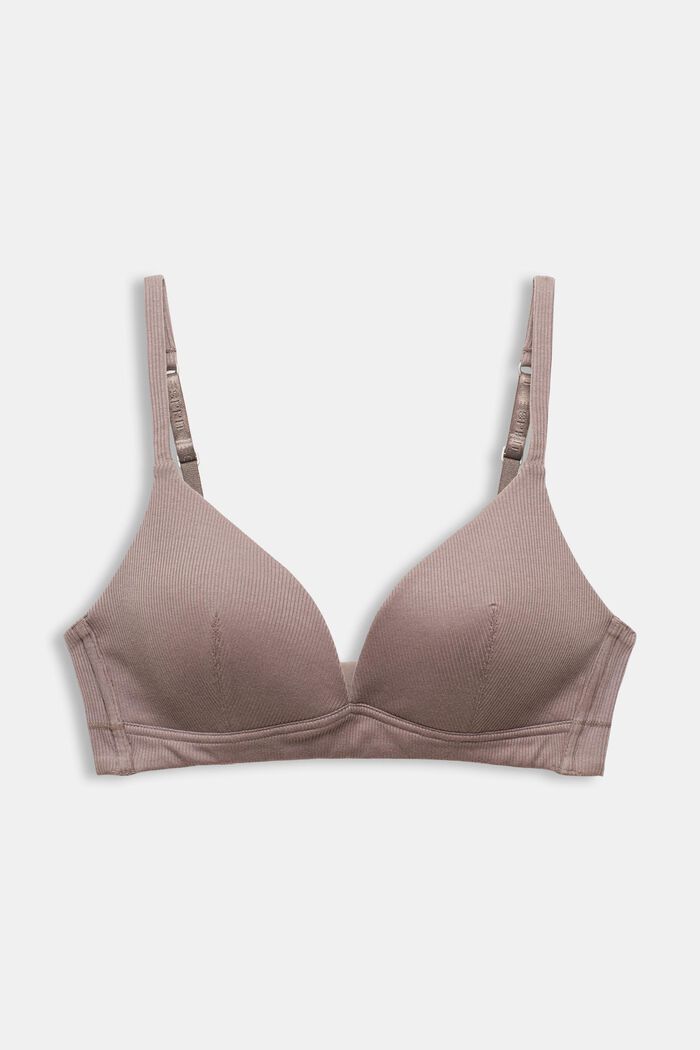Padded non-wired bra made of ribbed jersey, TAUPE, overview