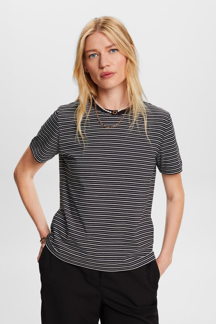 Striped T-shirt, 100% cotton, BLACK, detail image number 0