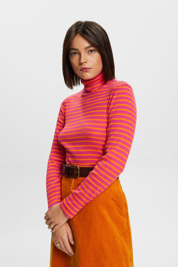Striped Long-Sleeve Turtleneck, NEW PINK FUCHSIA, detail image number 2
