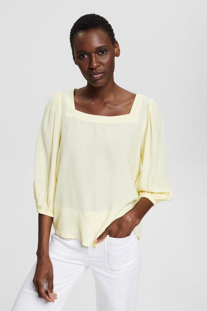Blouse with a square neckline, LIME YELLOW, detail image number 0