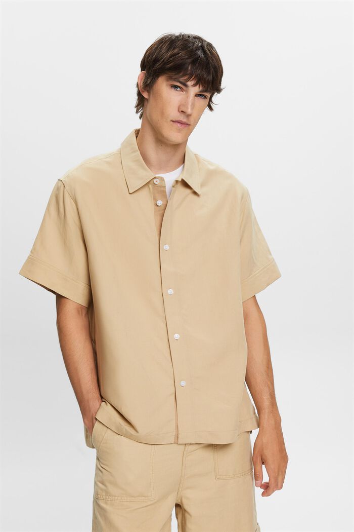 Short-sleeved shirt, linen blend, SAND, detail image number 0