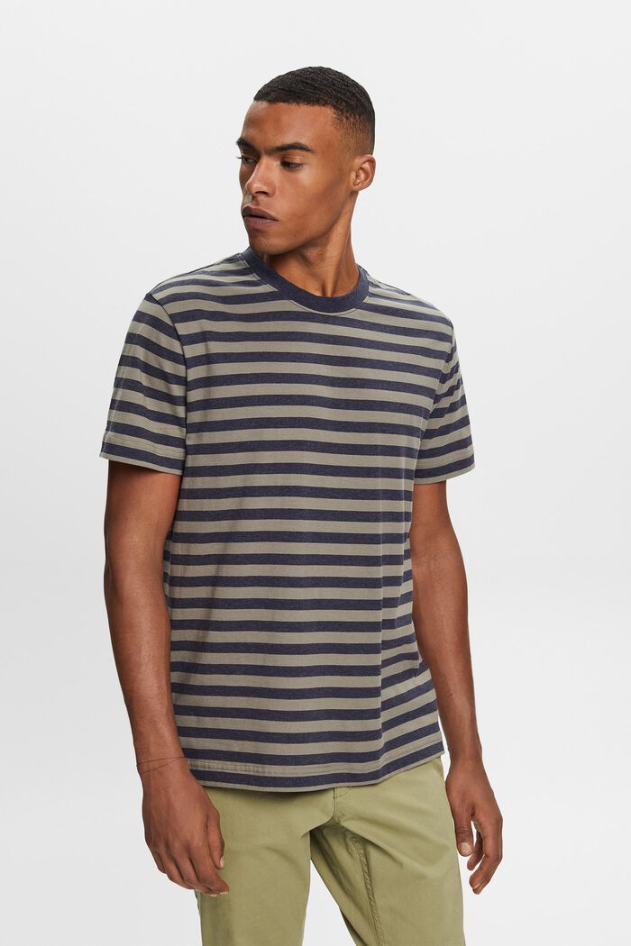 Striped Cotton Jersey T-Shirt, NAVY, detail image number 0