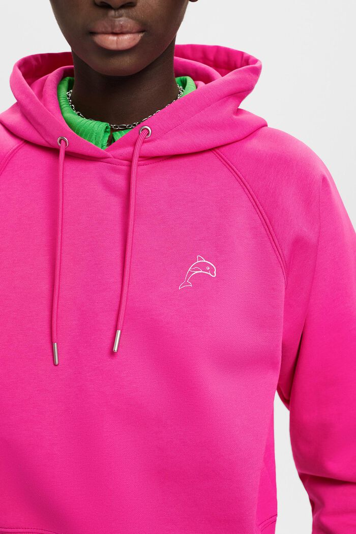 Cropped hoodie with dolphin logo, PINK FUCHSIA, detail image number 2