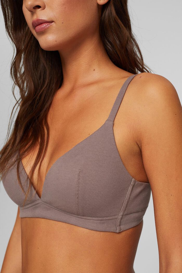 Padded non-wired bra made of ribbed jersey, TAUPE, detail image number 2