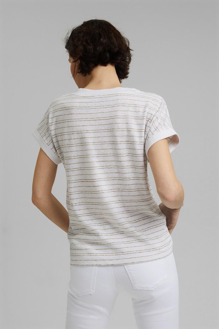 Cotton/linen: striped T-shirt, WHITE, detail image number 3