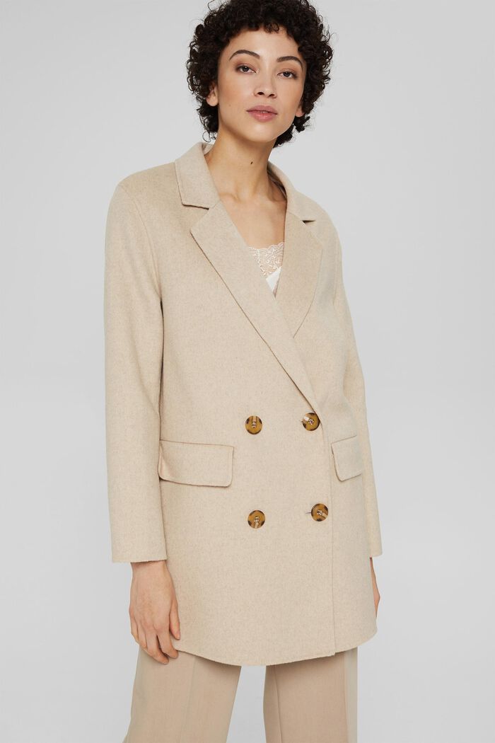 Made of recycled material: Jacket in blended wool, LIGHT BEIGE, overview