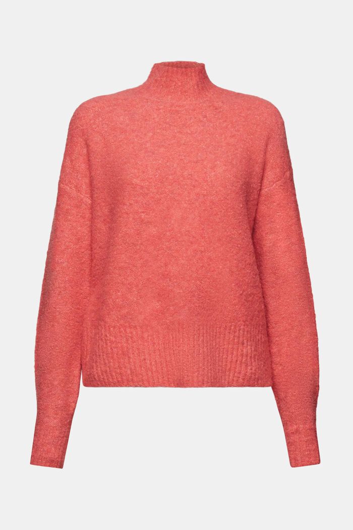Fuzzy Mock Neck Sweater, CORAL RED, detail image number 6