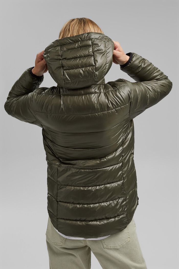 Quilted jacket with a detachable hood, made of recycled material, DARK KHAKI, detail image number 3