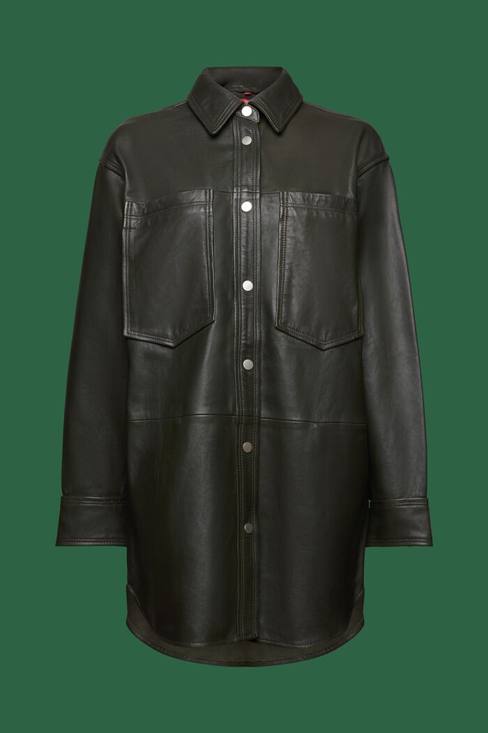 Oversized Leather Overshirt, KHAKI GREEN, detail image number 5