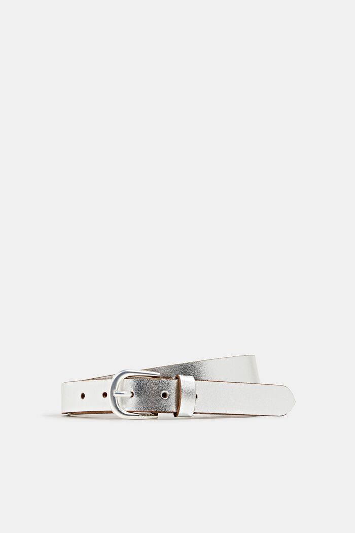 Buffalo leather belt with a metallic finish, SILVER, detail image number 0