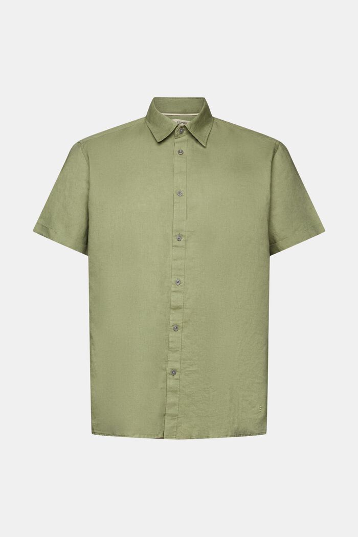 Linen Blend Short-Sleeve Shirt, LIGHT KHAKI, detail image number 7