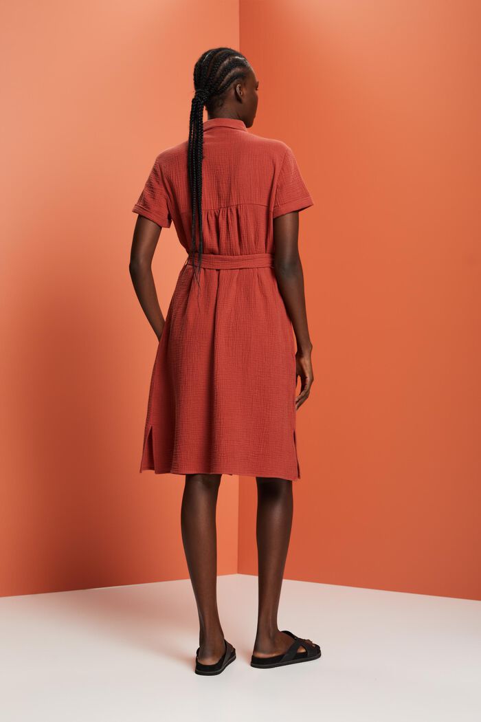 Casual shirt dress with a tie belt, 100% cotton, TERRACOTTA, detail image number 3