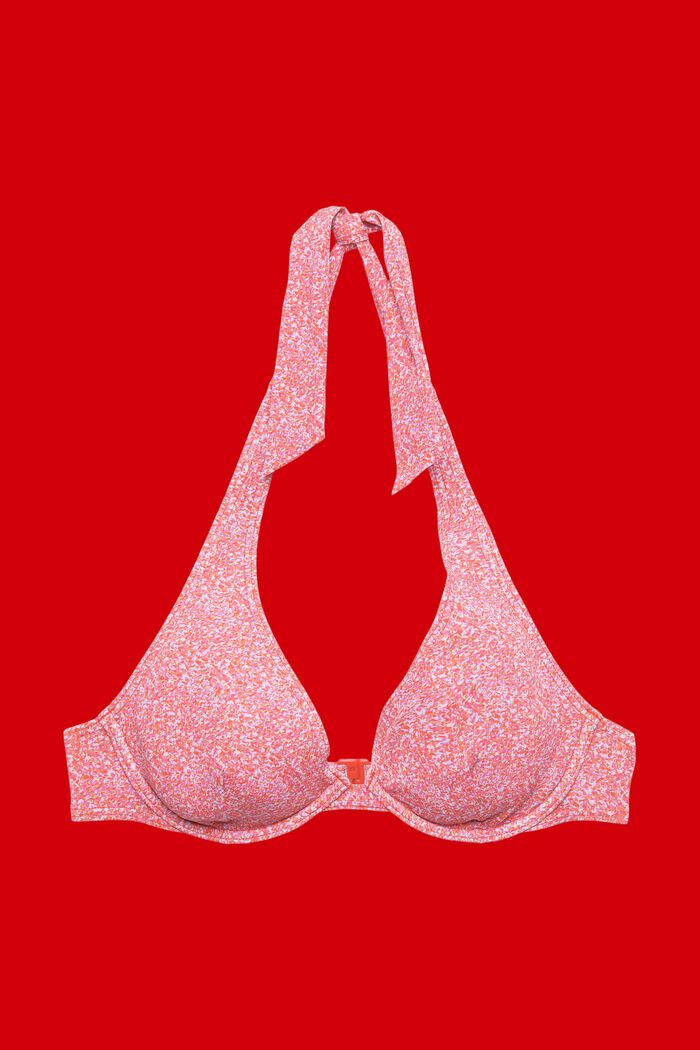 Halterneck, apex underwired bikini top with print, PINK, detail image number 3
