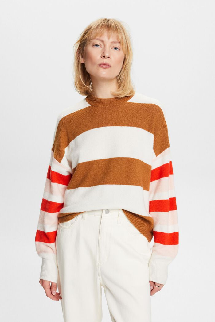 Striped Wool-Blend Sweater, CARAMEL, detail image number 1
