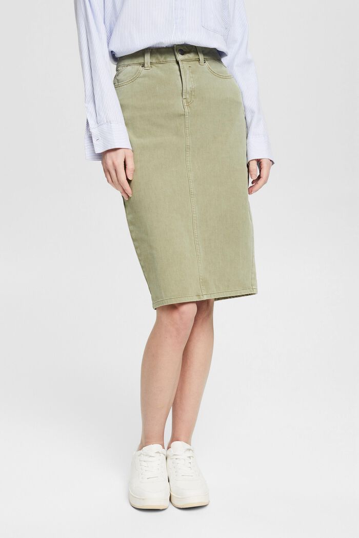 Pencil skirt, in blended organic cotton, LIGHT KHAKI, detail image number 0