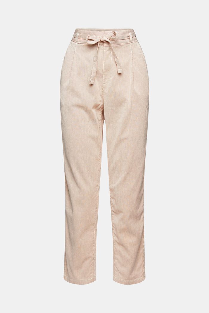Striped cloth trousers with tie-around belt, BEIGE, detail image number 5