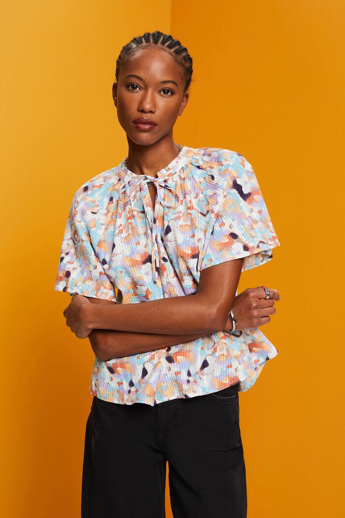 Patterne cotton blouse, PURPLE, detail image number 0