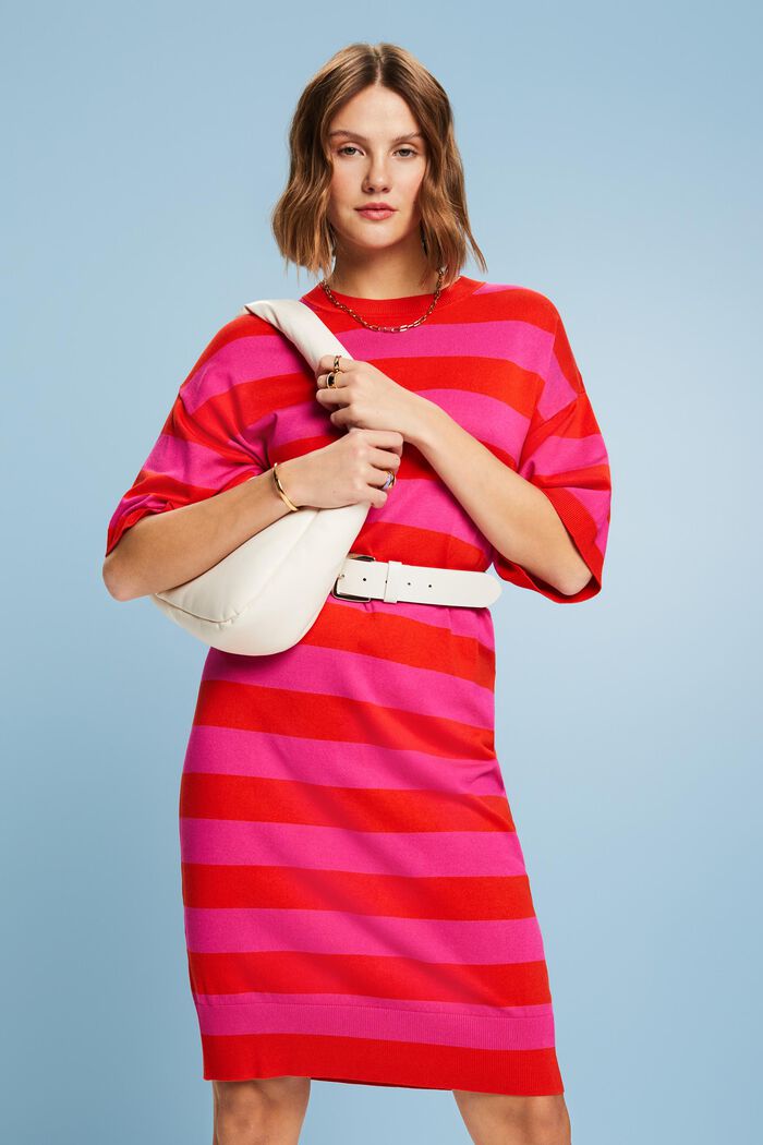 Oversized Striped Knit Dress, RED, detail image number 4
