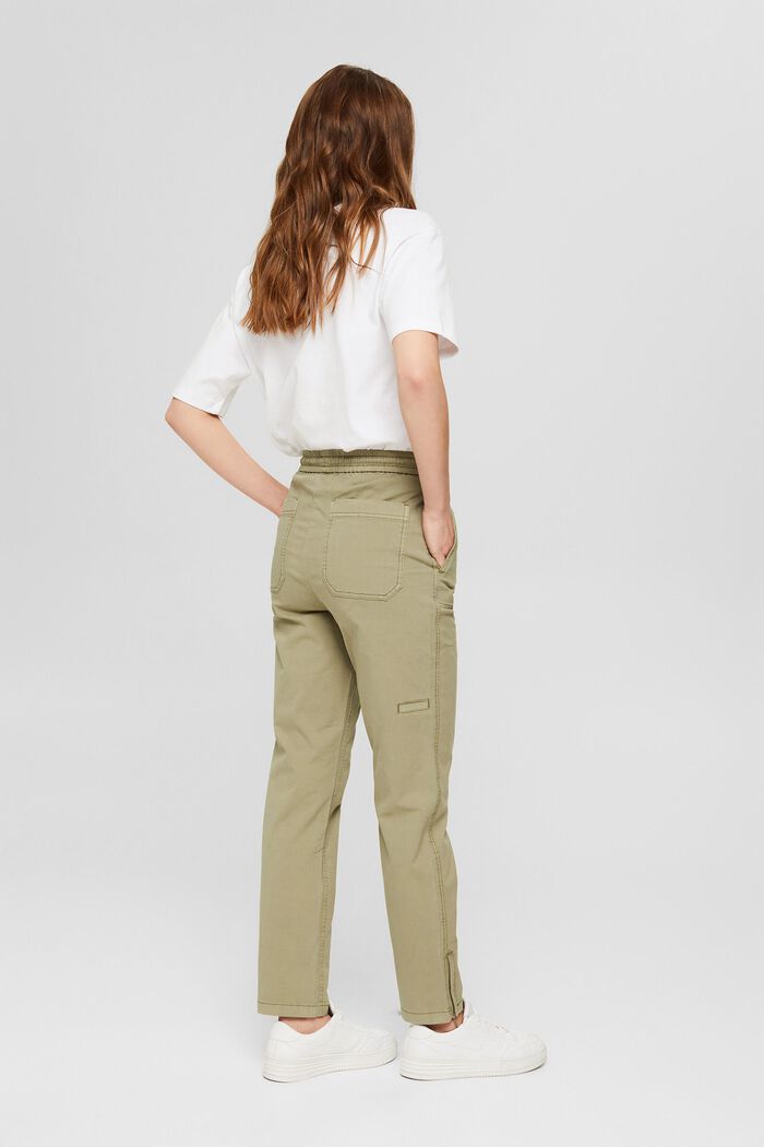 Stretch trousers with an elasticated waistband, organic cotton, LIGHT KHAKI, detail image number 3