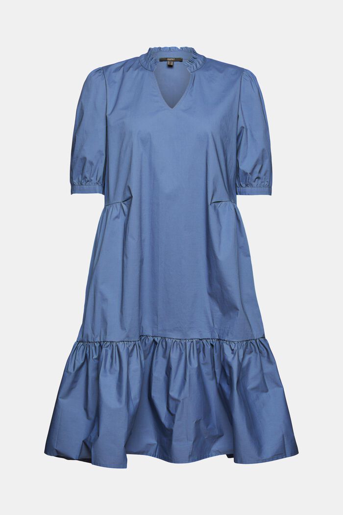 Frill detail cotton dress, GREY BLUE, overview