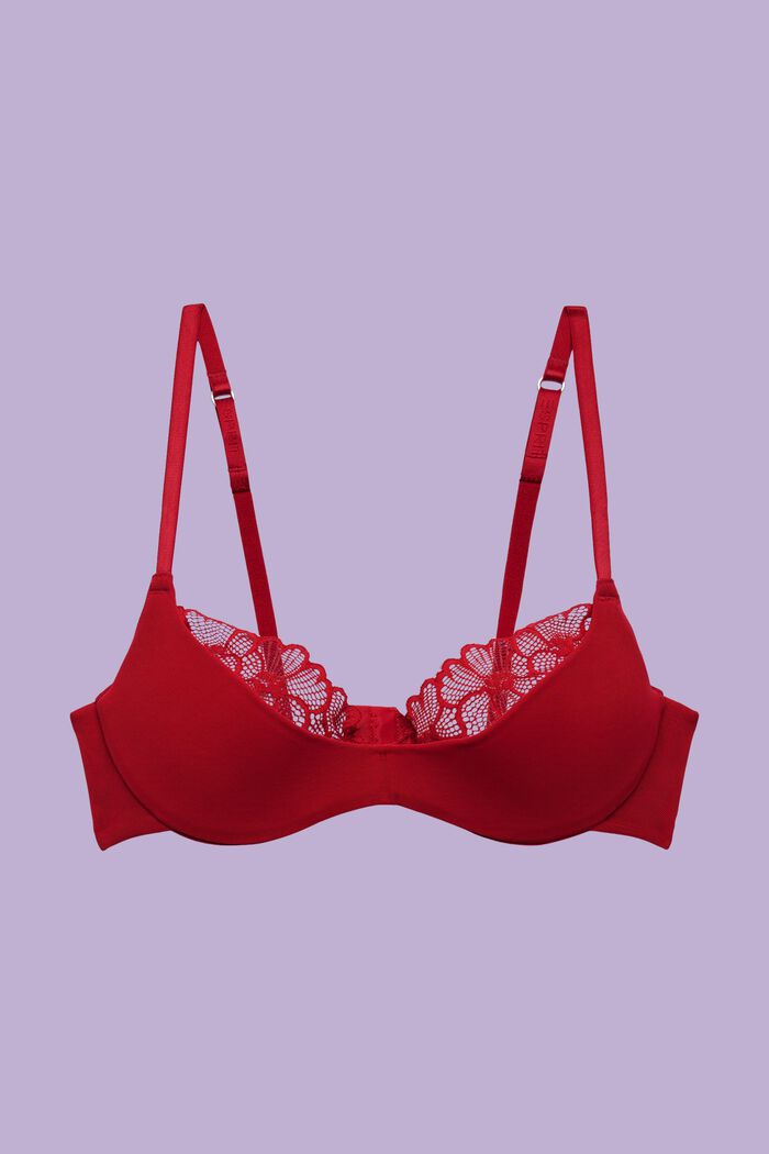 Underwired Half-Padded Lace Bra, RED, detail image number 4