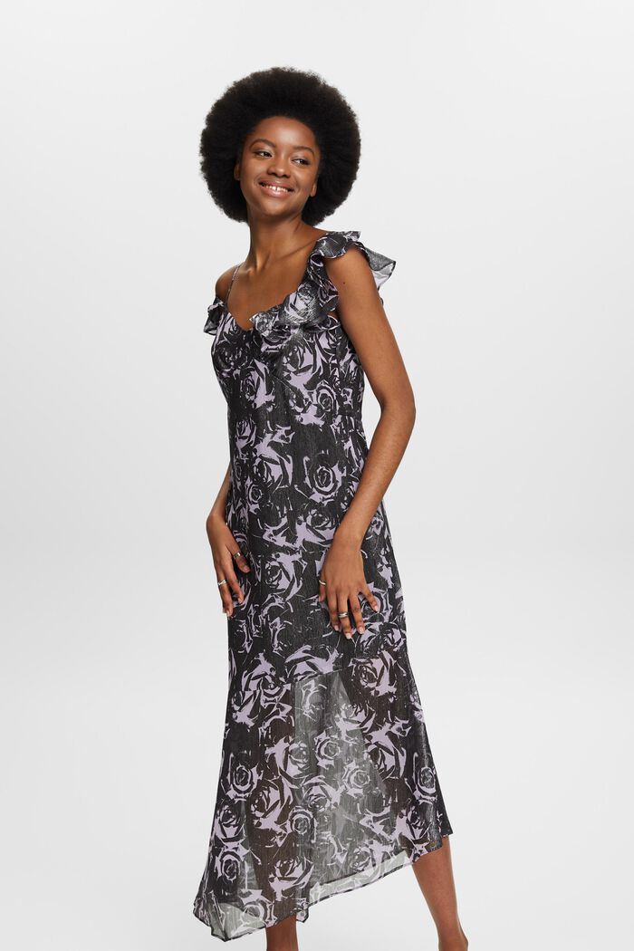 Off-The-Shoulder Printed Chiffon Maxi Dress, BLACK, detail image number 0