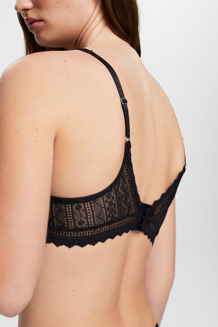 Padded Graphic Lace Bra, BLACK, detail image number 3