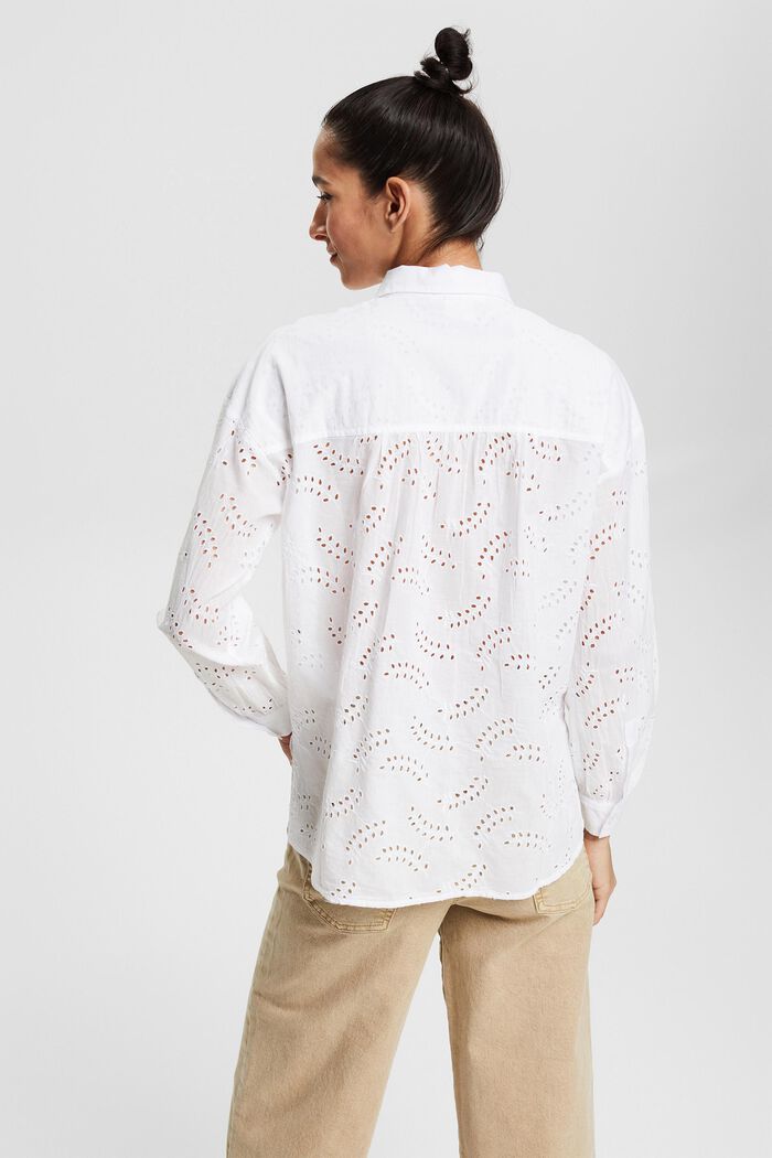 Shirt blouse with broderie anglaise, WHITE, detail image number 3