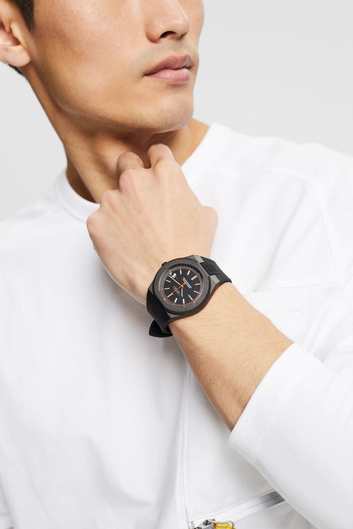 Watch with a silicone strap, BLACK, detail image number 2