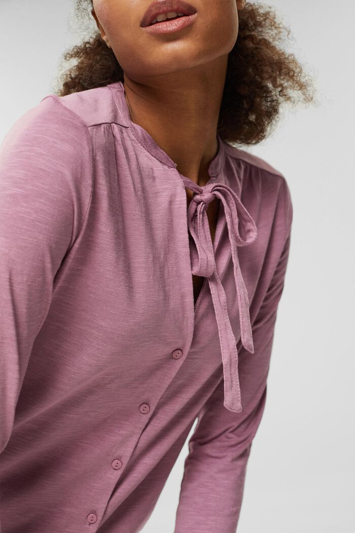 Long sleeve top with a pussycat bow, organic cotton blend, MAUVE, detail image number 2