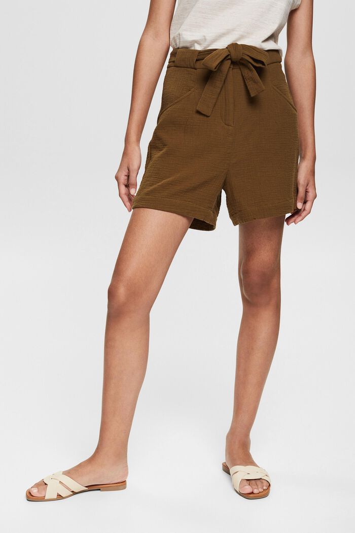 Shorts with a crinkle finish, KHAKI GREEN, detail image number 1