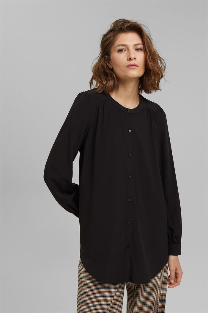 Long blouse with LENZING™ ECOVERO™, BLACK, detail image number 0