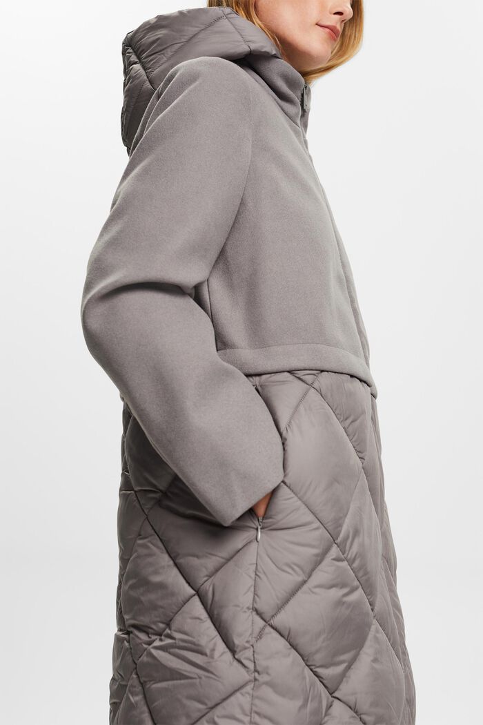 Mixed Material Hooded Coat, LIGHT GREY, detail image number 4