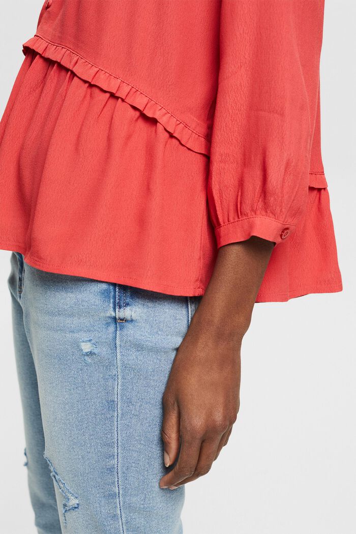 Blouse with frilled edges, RED, detail image number 2