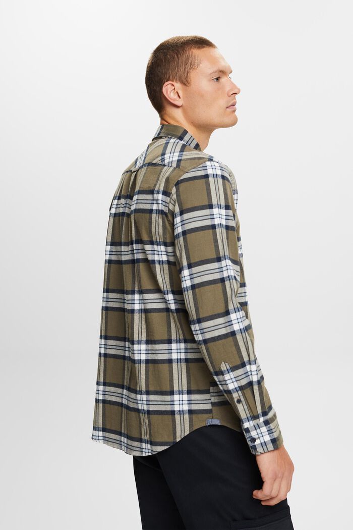 Checked Flannel Shirt, KHAKI GREEN, detail image number 4