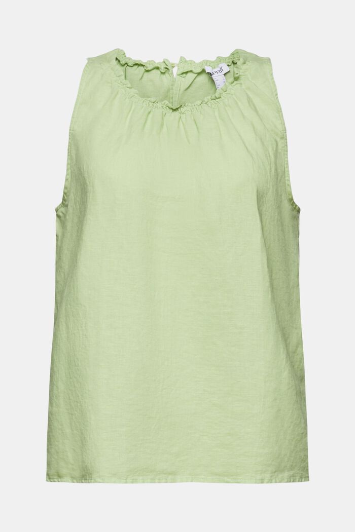 Linen-Cotton Sleeveless Smocked Blouse, LIGHT GREEN, detail image number 6